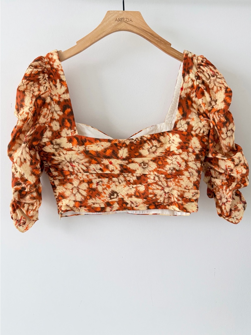 Zara Floral Ruched Crop Top & Wide Leg Pants Co-Ord Set XS/S Orange Boho Y2K - Picture 8 of 16